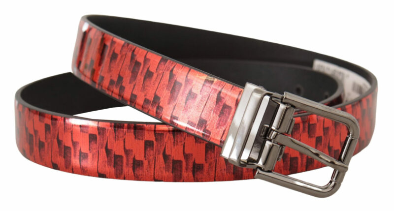 Dolce & Gabbana Elegant Red Leather Belt with Silver Buckle - Image 2