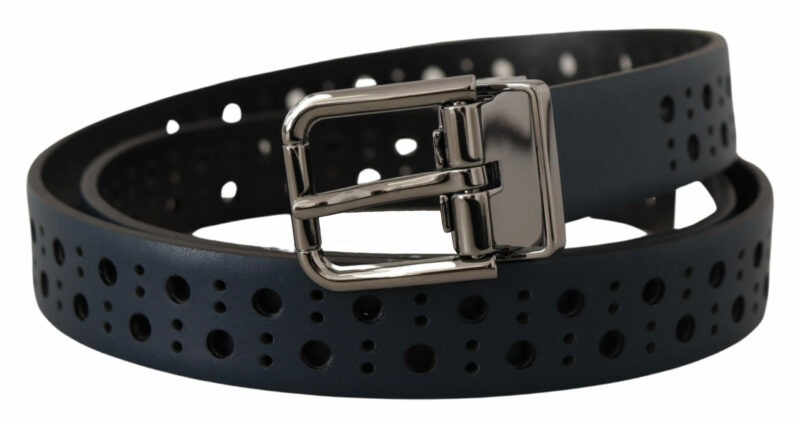 Dolce & Gabbana Elegant Navy Blue Leather Belt - Image 2