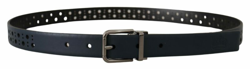 Dolce & Gabbana Elegant Navy Blue Leather Belt - Image 3