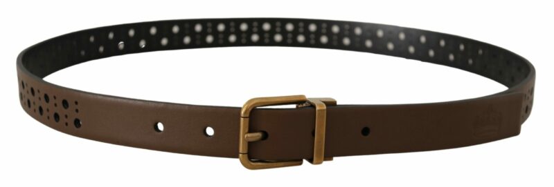 Dolce & Gabbana Elegant Brown Leather Belt with Golden Buckle - Image 3