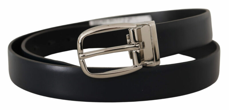 Dolce & Gabbana Elegant Black Leather Belt with Silver Buckle - Image 2