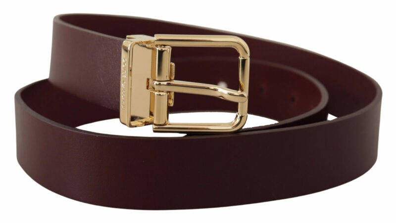Dolce & Gabbana Elegant Maroon Leather Belt with Gold Buckle - Image 2