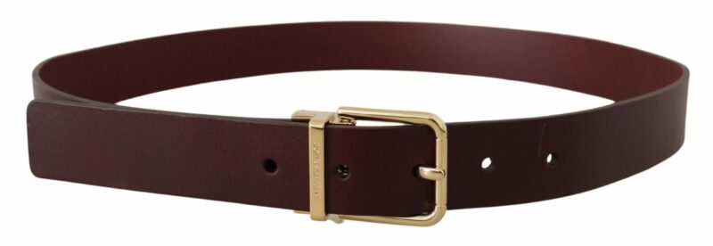 Dolce & Gabbana Elegant Maroon Leather Belt with Gold Buckle - Image 3