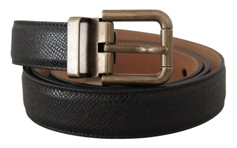 Dolce & Gabbana Elegant Black Leather Belt with Vintage Metal Buckle - Image 2