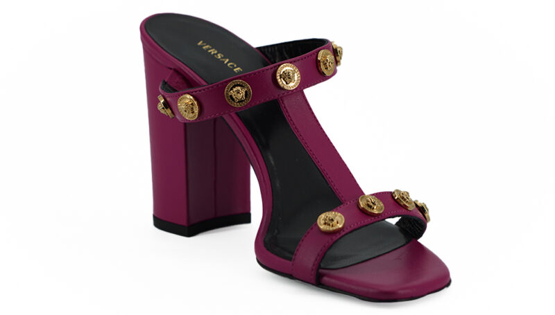 Versace Elegant Purple Calf Leather High Sandals - Image 2