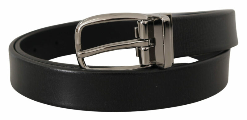 Dolce & Gabbana Elegant Black Leather Belt with Metal Buckle - Image 2