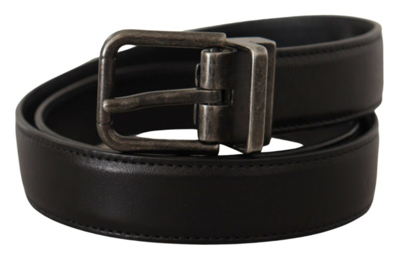 Dolce & Gabbana Elegant Black Leather Belt with Metal Buckle - Image 2