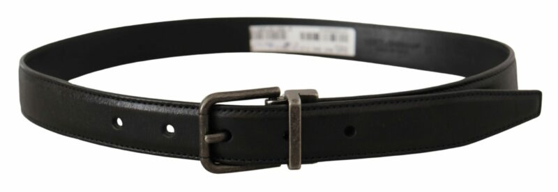 Dolce & Gabbana Elegant Black Leather Belt with Metal Buckle - Image 3
