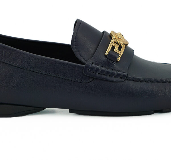 Versace Elegant Navy Blue Calf Leather Loafers