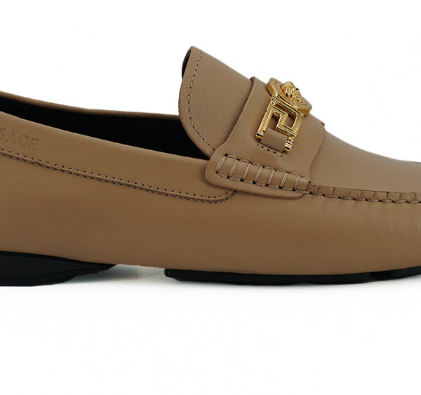 Versace Exquisite Medusa Gold-Tone Leather Loafers