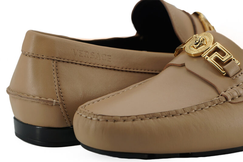 Versace Exquisite Medusa Gold-Tone Leather Loafers - Image 4