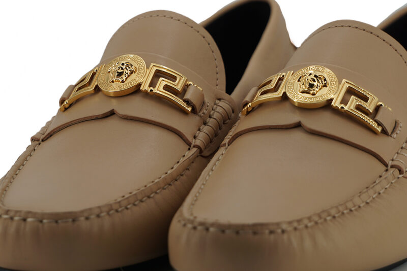 Versace Exquisite Medusa Gold-Tone Leather Loafers - Image 5