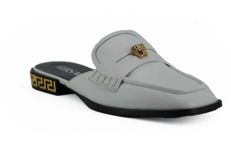 Versace Elegant White Leather Flat Slides - Image 2