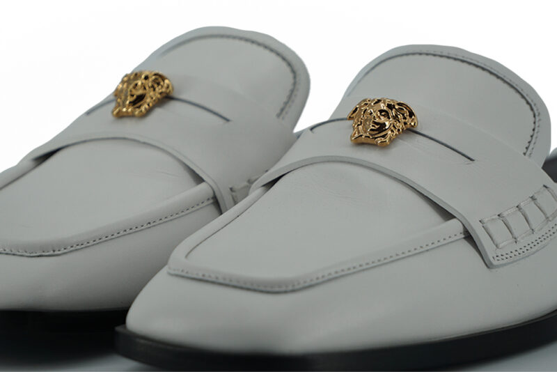 Versace Elegant White Leather Flat Slides - Image 4
