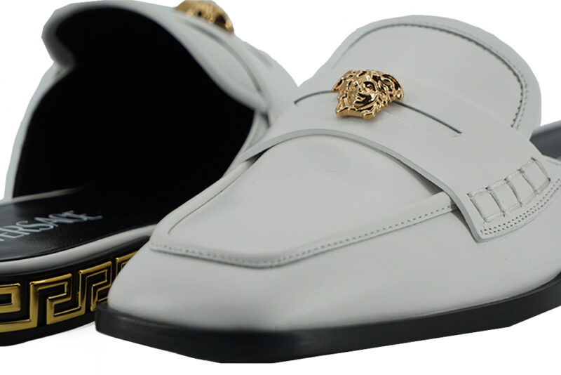 Versace Elegant White Leather Flat Slides - Image 5