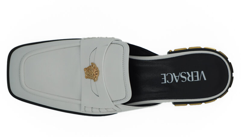 Versace Elegant White Leather Flat Slides - Image 7