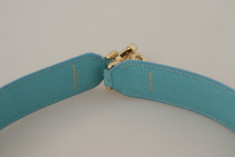 Dolce & Gabbana Elegant Blue Leather Bag Strap with Gold Accents - Image 3