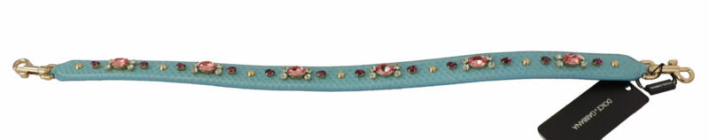 Dolce & Gabbana Elegant Blue Leather Bag Strap with Gold Accents - Image 6