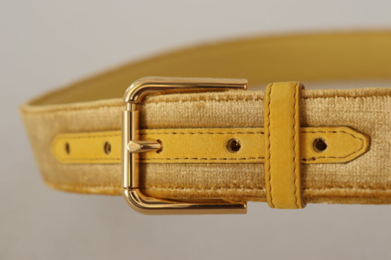 Dolce & Gabbana Elegant Velvet Designer Gold-Buckled Belt - Image 4