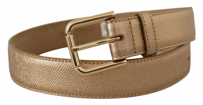 Dolce & Gabbana Chic Rose Gold Leather Belt with Logo Buckle - Image 2