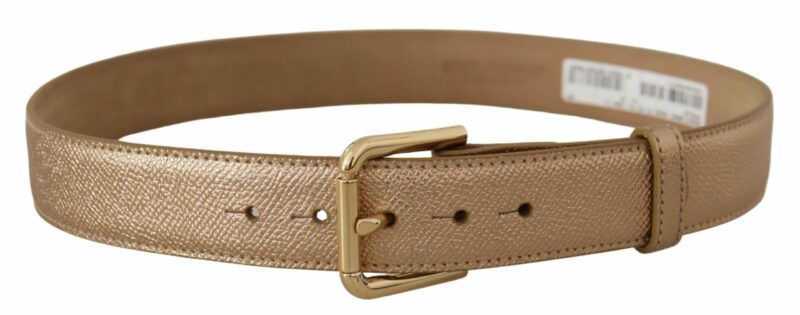 Dolce & Gabbana Chic Rose Gold Leather Belt with Logo Buckle - Image 3