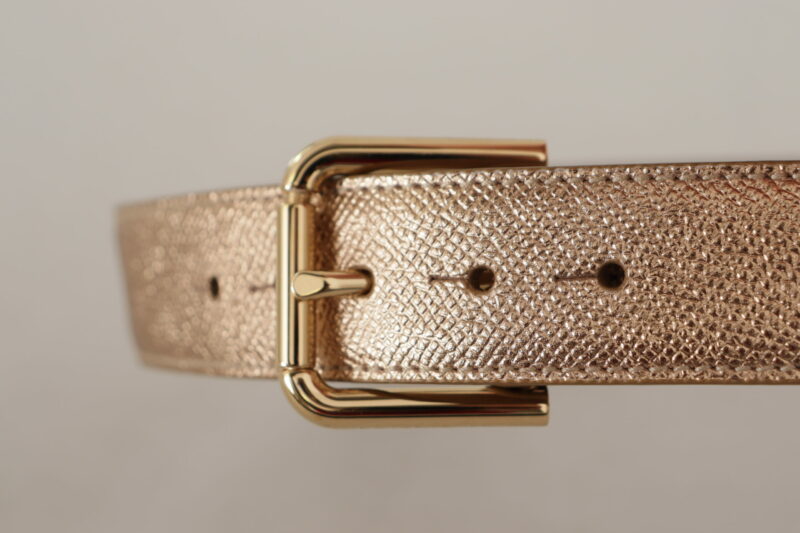 Dolce & Gabbana Chic Rose Gold Leather Belt with Logo Buckle - Image 4