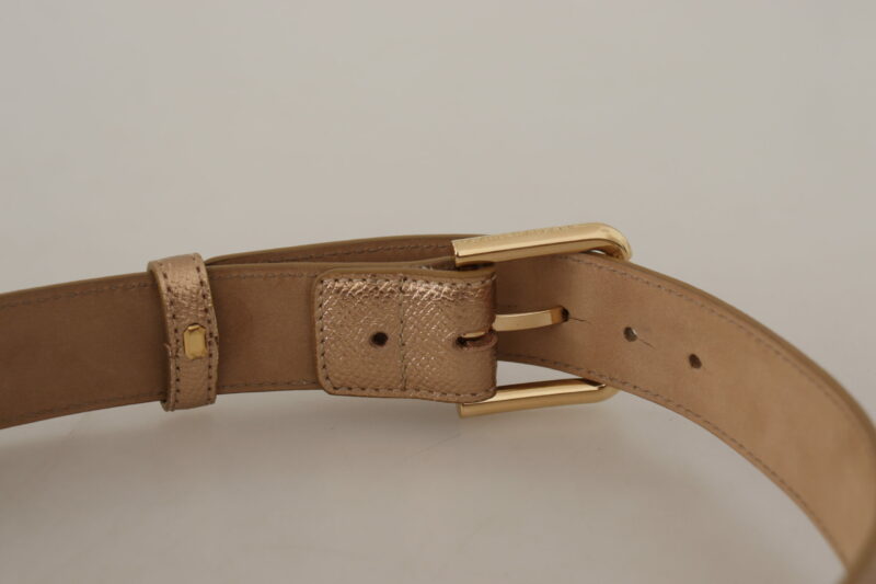 Dolce & Gabbana Chic Rose Gold Leather Belt with Logo Buckle - Image 6