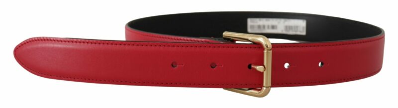 Dolce & Gabbana Elegant Red Leather Belt with Gold-Tone Buckle - Image 3