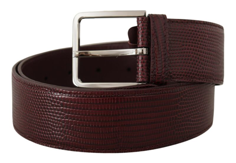 Dolce & Gabbana Elegant Maroon Leather Belt with Engraved Buckle - Image 2