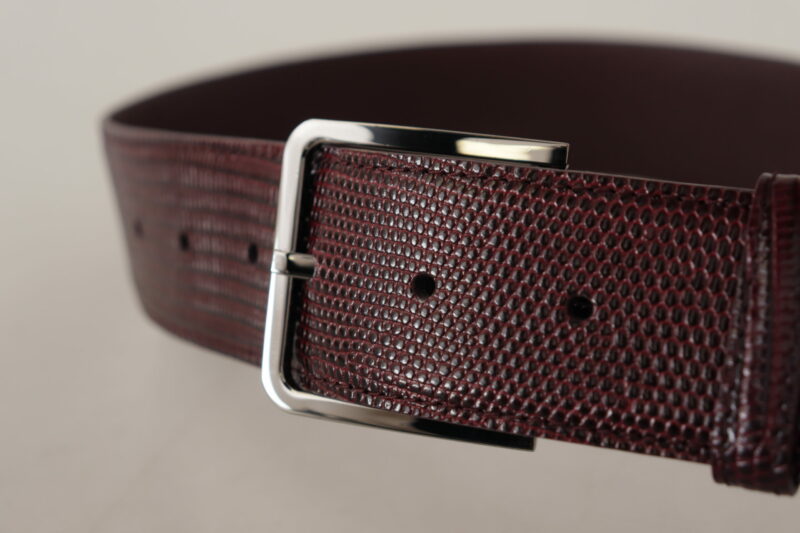 Dolce & Gabbana Elegant Maroon Leather Belt with Engraved Buckle - Image 4
