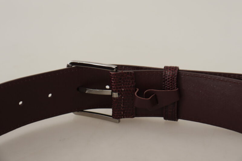 Dolce & Gabbana Elegant Maroon Leather Belt with Engraved Buckle - Image 6