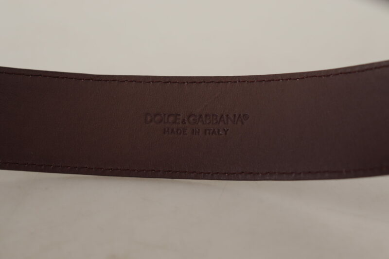 Dolce & Gabbana Elegant Maroon Leather Belt with Engraved Buckle - Image 7