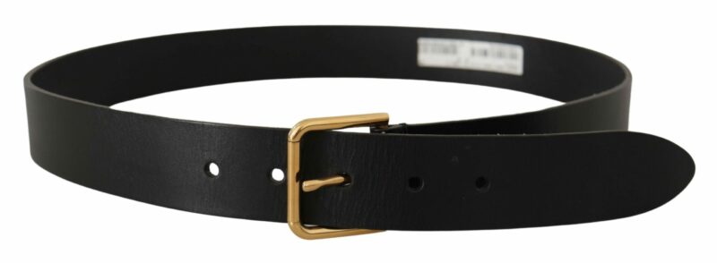 Dolce & Gabbana Elegant Black Leather Belt with Gold-Tone Buckle - Image 3