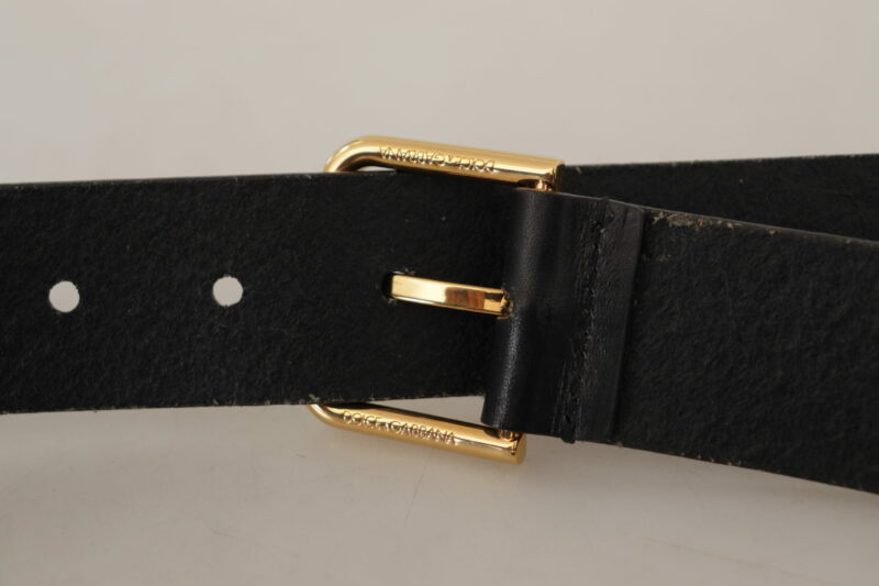 Dolce & Gabbana Elegant Black Leather Belt with Gold-Tone Buckle - Image 5