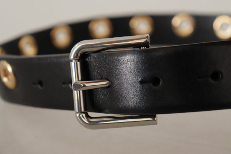 Dolce & Gabbana Chic Black Leather Belt with Engraved Buckle - Image 4
