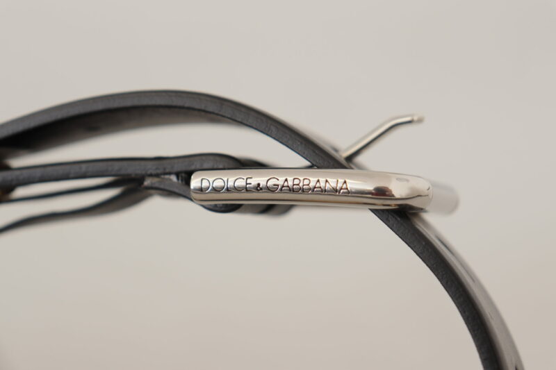 Dolce & Gabbana Chic Black Leather Belt with Engraved Buckle - Image 5