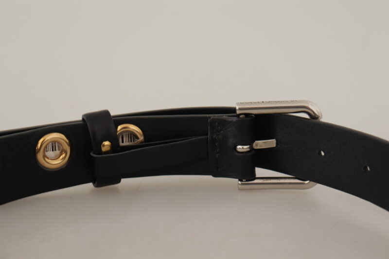 Dolce & Gabbana Chic Black Leather Belt with Engraved Buckle - Image 6