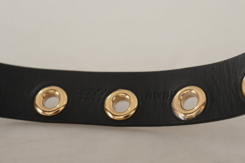 Dolce & Gabbana Chic Black Leather Belt with Engraved Buckle - Image 7