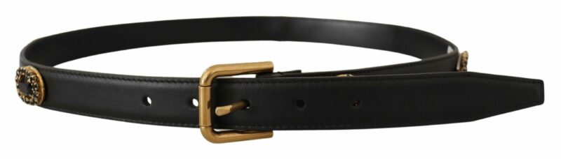 Dolce & Gabbana Elegant Black Leather Logo Belt - Image 3