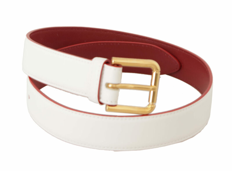 Dolce & Gabbana Elegant White Leather Belt with Engraved Buckle - Image 2