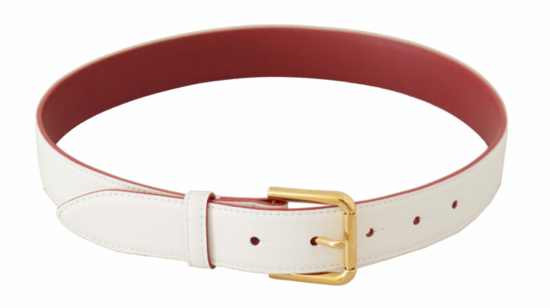 Dolce & Gabbana Elegant White Leather Belt with Engraved Buckle - Image 3