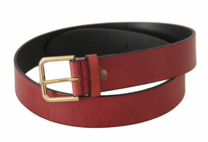 Dolce & Gabbana Elegant Red Leather Belt with Engraved Buckle - Image 2