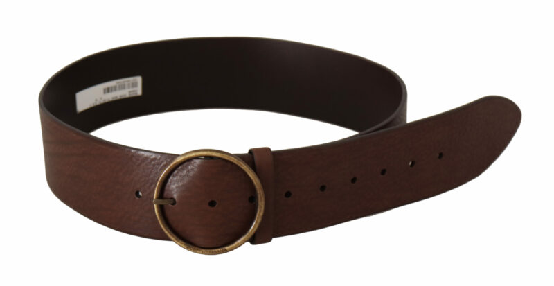 Dolce & Gabbana Elegant Brown Leather Belt with Engraved Buckle - Image 3