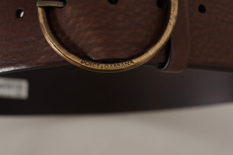Dolce & Gabbana Elegant Brown Leather Belt with Engraved Buckle - Image 4
