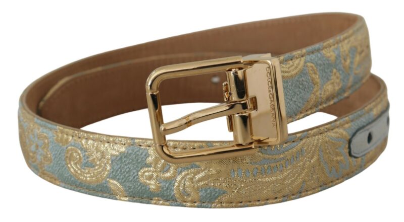 Dolce & Gabbana Elegant Light Blue Leather Belt with Gold Buckle - Image 2