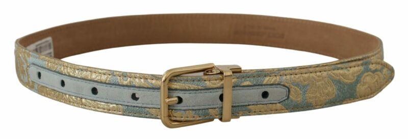 Dolce & Gabbana Elegant Light Blue Leather Belt with Gold Buckle - Image 4
