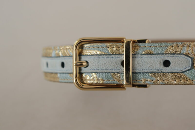 Dolce & Gabbana Elegant Light Blue Leather Belt with Gold Buckle - Image 5