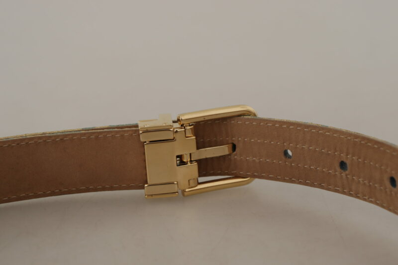 Dolce & Gabbana Elegant Light Blue Leather Belt with Gold Buckle - Image 6