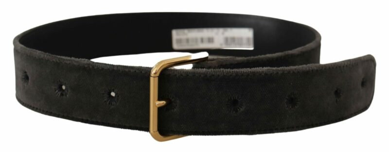 Dolce & Gabbana Elegant Velvet Belt with Engraved Buckle - Image 3