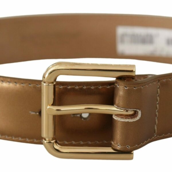 Dolce & Gabbana Bronze Leather Belt with Gold-Toned Buckle